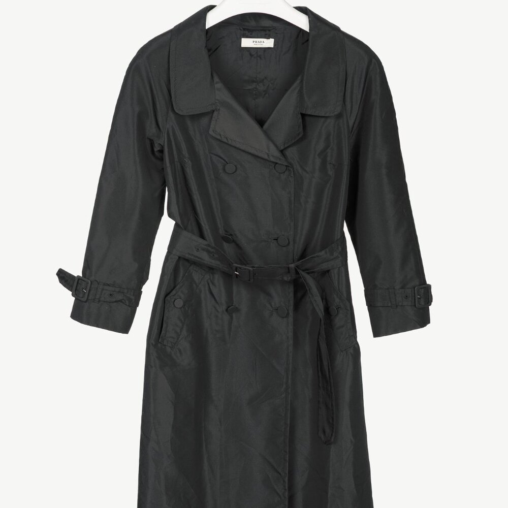 Prada Black Silk-Taffeta Belted Double-Breasted Trench Coat